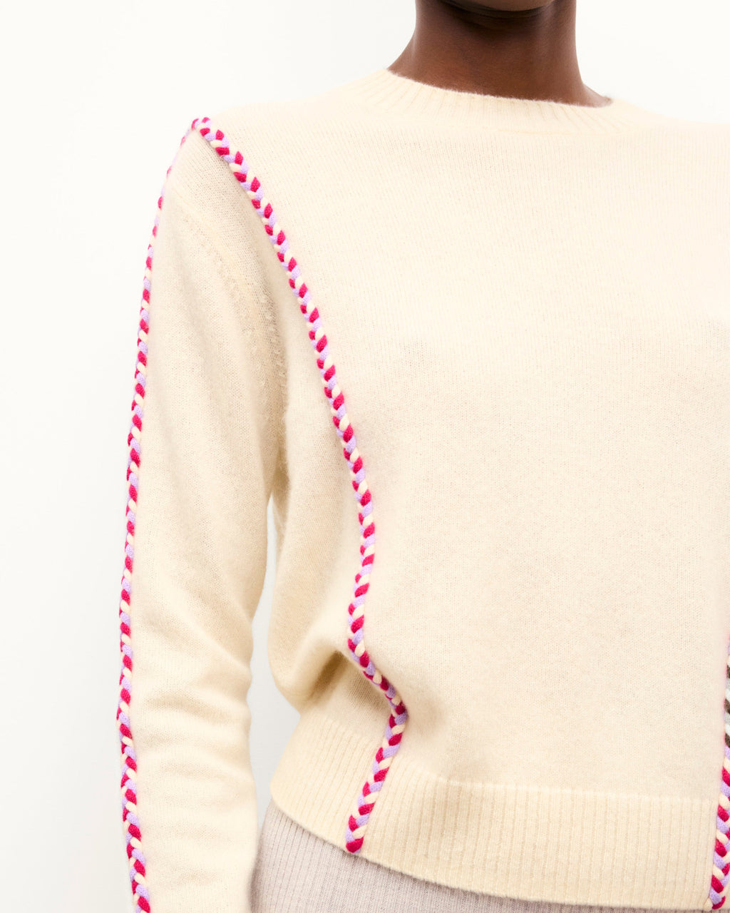 Pull Col Rond Tresses - Ecru - Femme