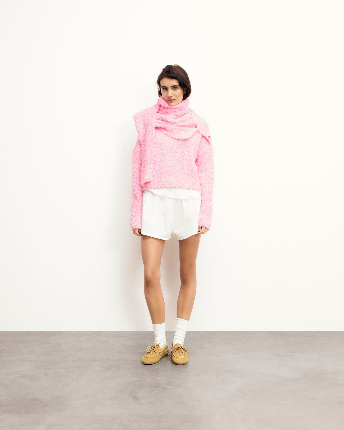 Maglione Girocollo Corto Filo Fantasia a Contrasto - Fantasy Pink - Donna