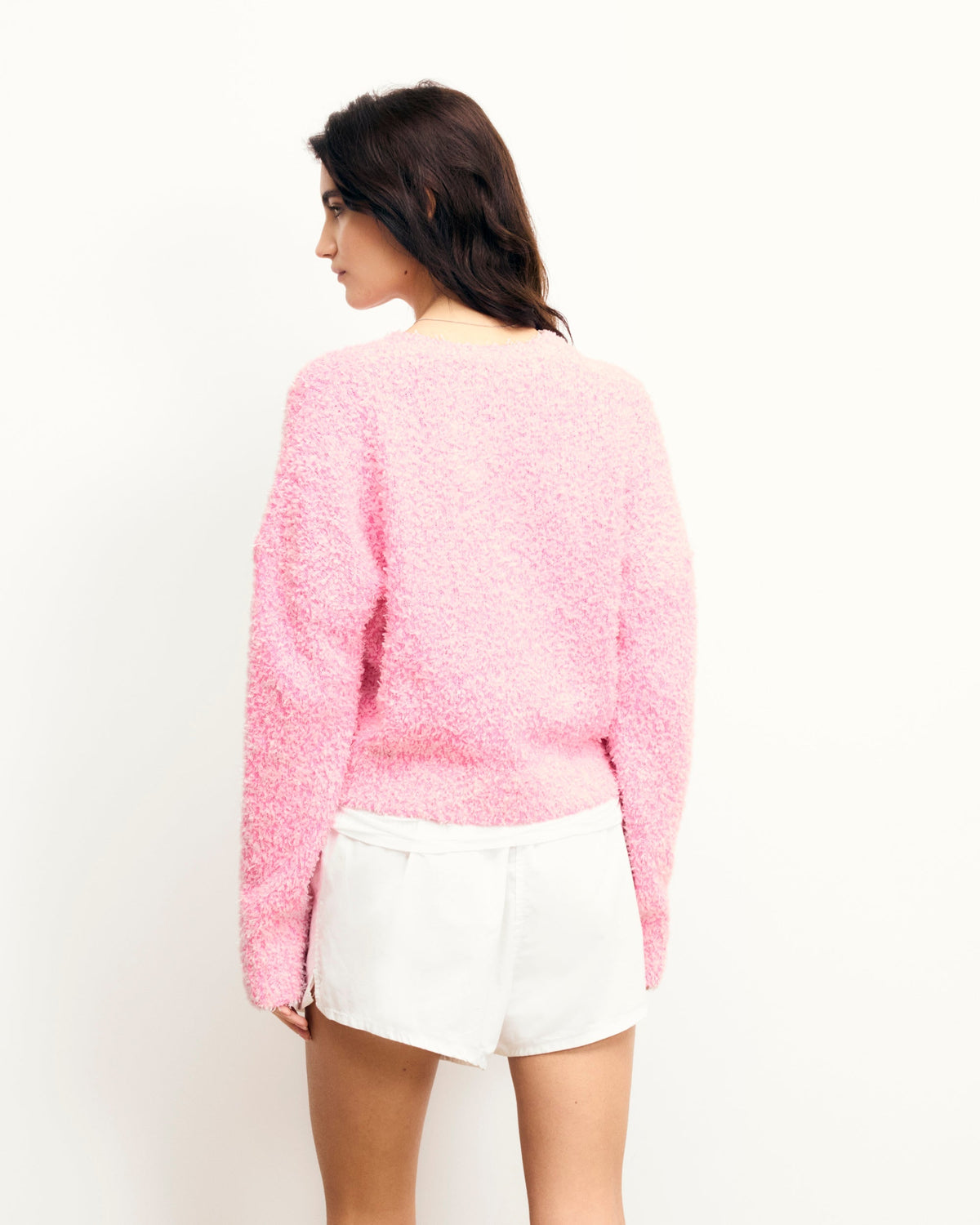 Maglione Girocollo Corto Filo Fantasia a Contrasto - Fantasy Pink - Donna