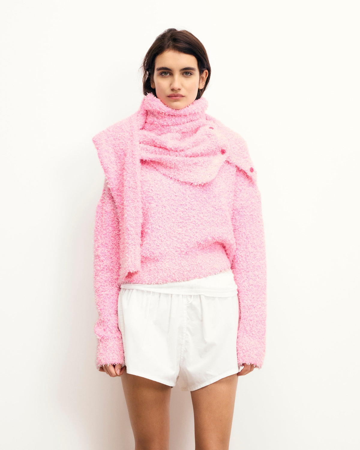 Maglione Girocollo Corto Filo Fantasia a Contrasto - Fantasy Pink - Donna