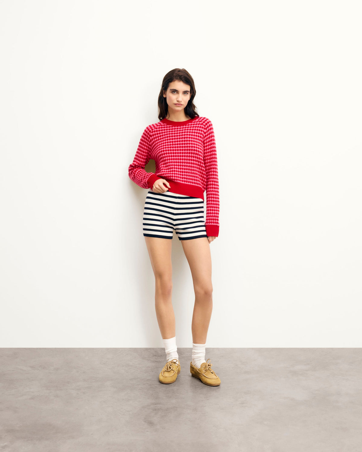 Two-Tone Crew-Neck Jumper - Passion Red - Women