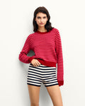 Two-Tone Crew-Neck Jumper - Passion Red - Women