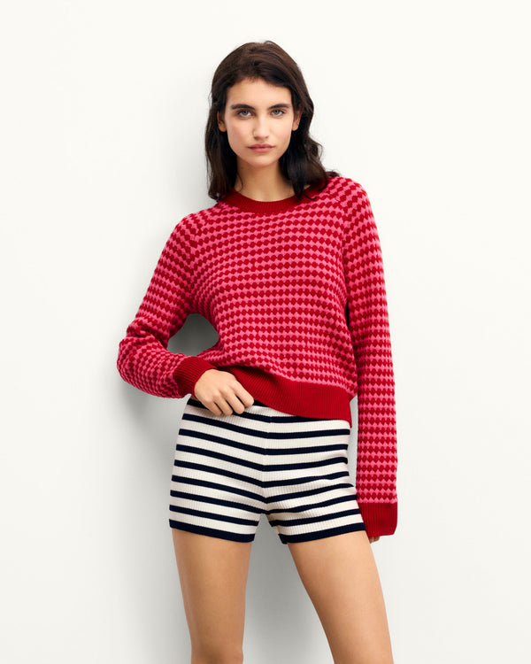 Two-Tone Crew-Neck Jumper - Passion Red - Women