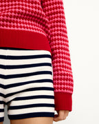 Two-Tone Crew-Neck Jumper - Passion Red - Women