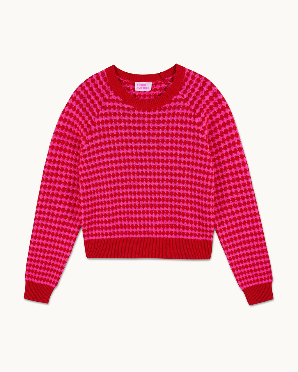 Two-Tone Crew-Neck Jumper - Passion Red - Women