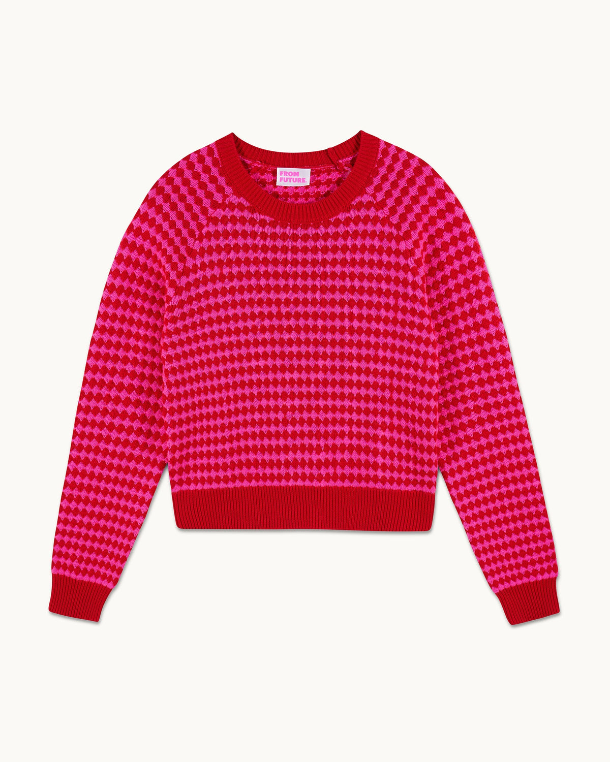 Two-Tone Crew-Neck Jumper - Passion Red - Women