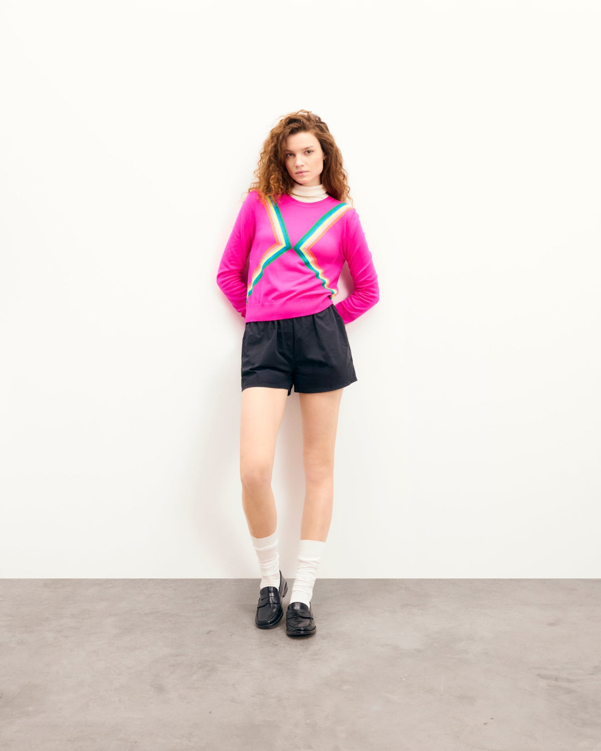 Pull Col Rond Bandes Multicolores - Passion Pink - Femme