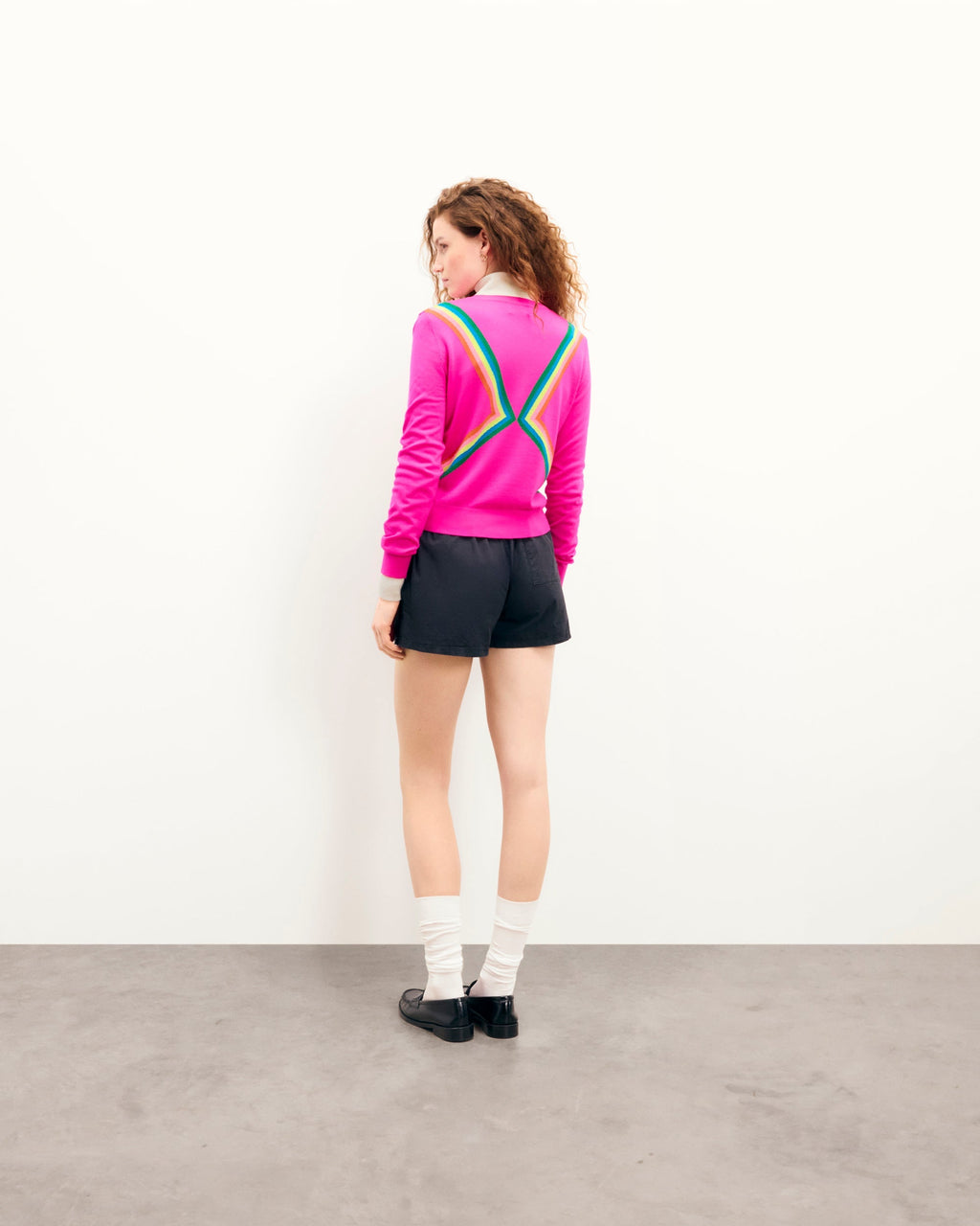 Pull Col Rond Bandes Multicolores - Passion Pink - Femme