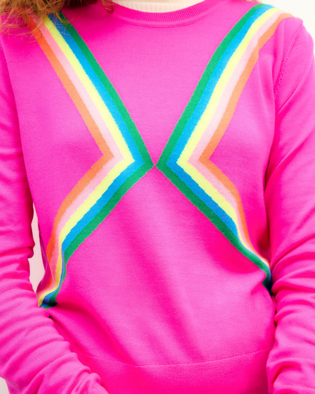 Pull Col Rond Bandes Multicolores - Passion Pink - Femme