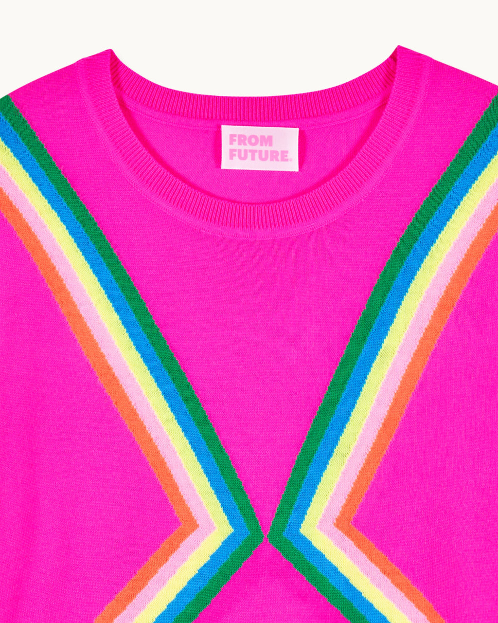 Pull Col Rond Bandes Multicolores - Passion Pink - Femme