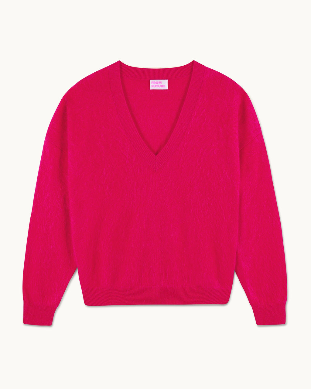 Jersey de Cuello en V de Cachemira Cepillada - Tropical Raspbe - Mujer