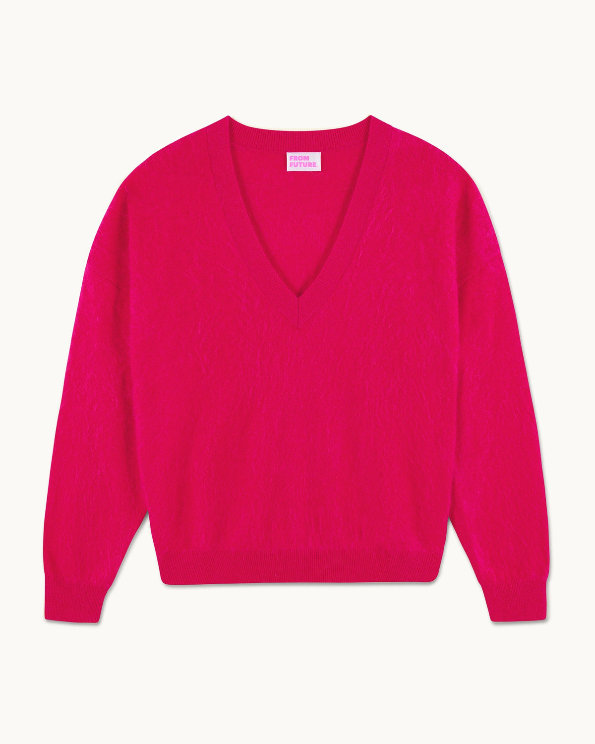 Jersey de Cuello en V de Cachemira Cepillada - Tropical Raspbe - Mujer
