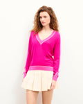 Pull Col V À Bandes - Tropical Raspbe - Femme