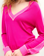 Pull Col V À Bandes - Tropical Raspbe - Femme