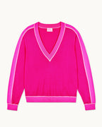 Pull Col V À Bandes - Tropical Raspbe - Femme