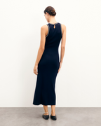 Abito Lungo Spalline Strass - Navy - Donna