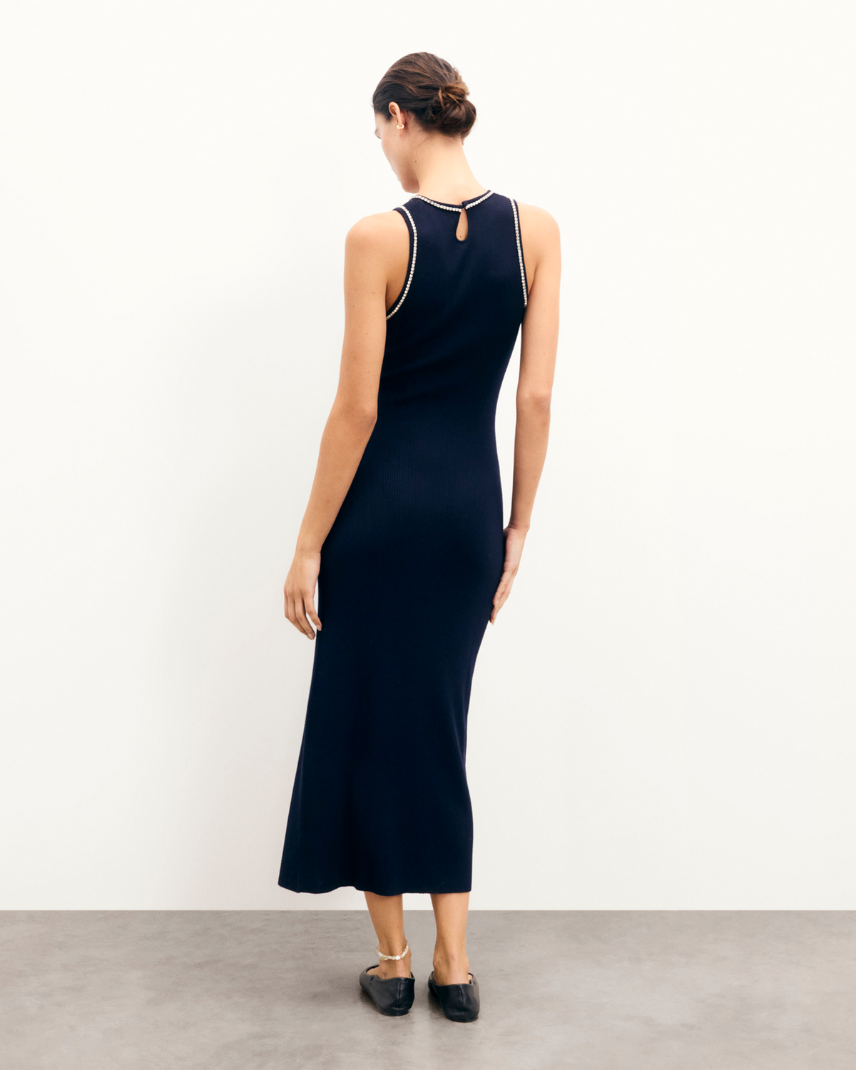 Abito Lungo Spalline Strass - Navy - Donna