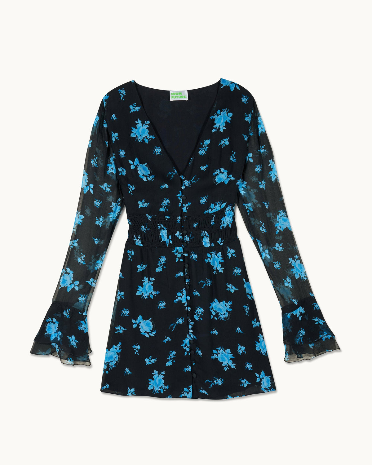 Robe Courte Manches Longues Lina - Midnight Bouque - Femme