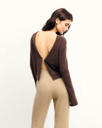 Top Manches Longues Dos Nu - Chocolat - Femme