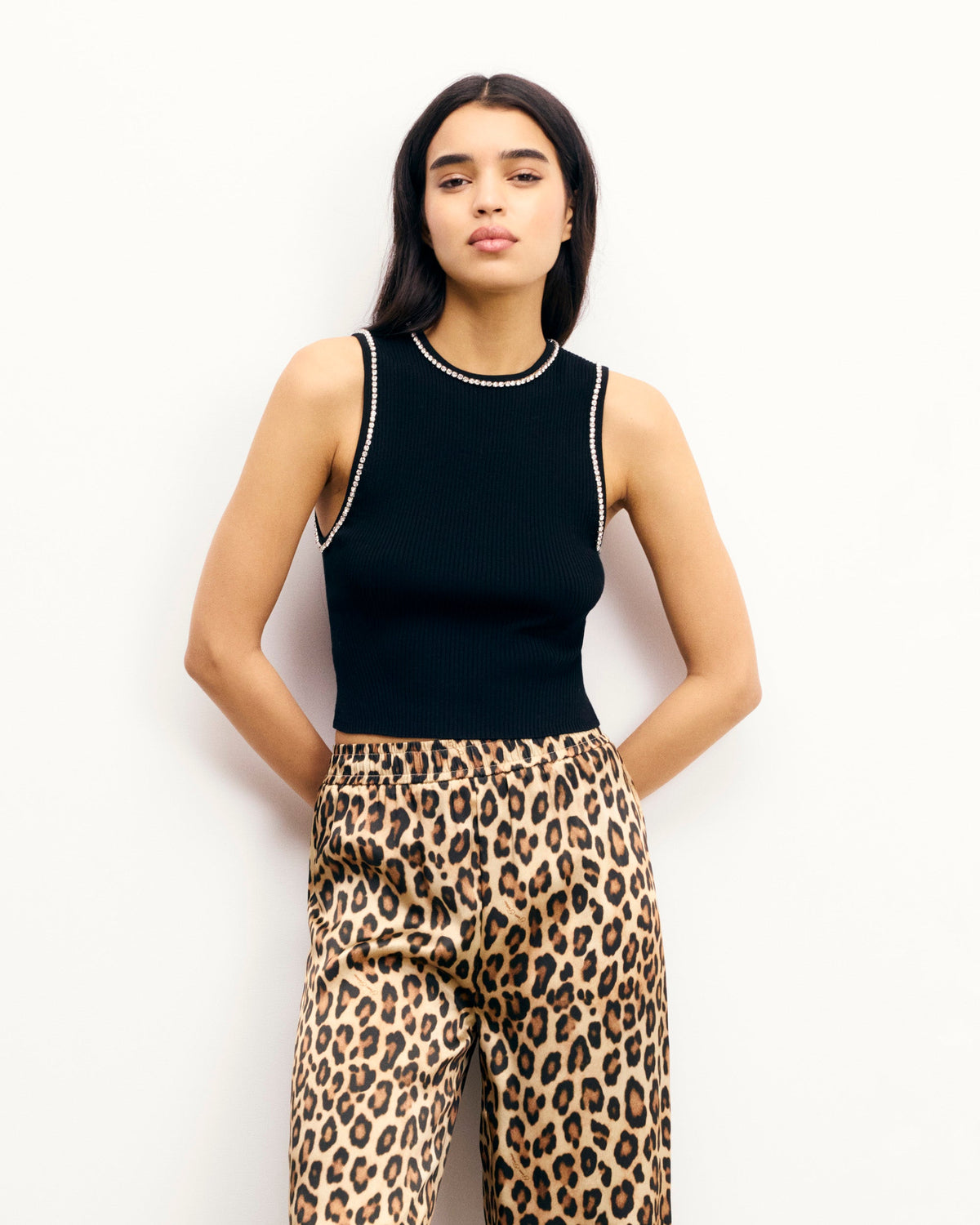 Top Débardeur Col Strass - Noir - Femme