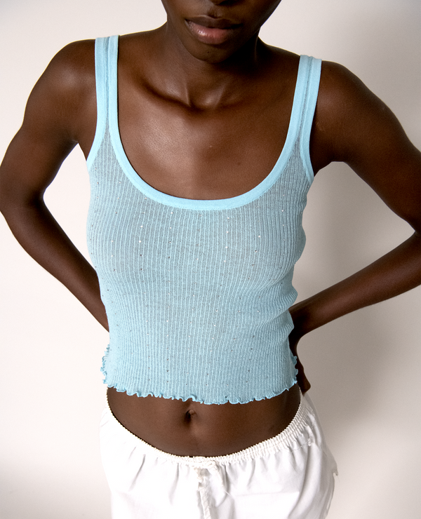 Top Bretelles Strass - Aqua Blue - Femme