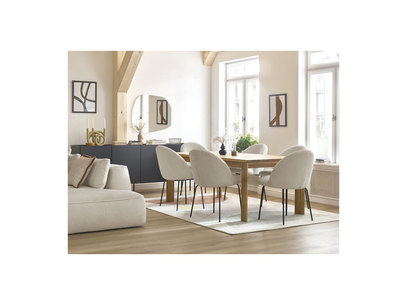 Lot De 2 Chaises Lalie - Tissu Velours Côtelé Et Pieds Métal Noir - Beige