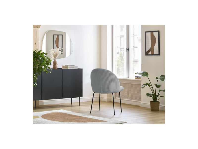 Lot De 2 Chaises Lalie - Tissu Velours Côtelé Et Pieds Métal Noir - Gris Clair