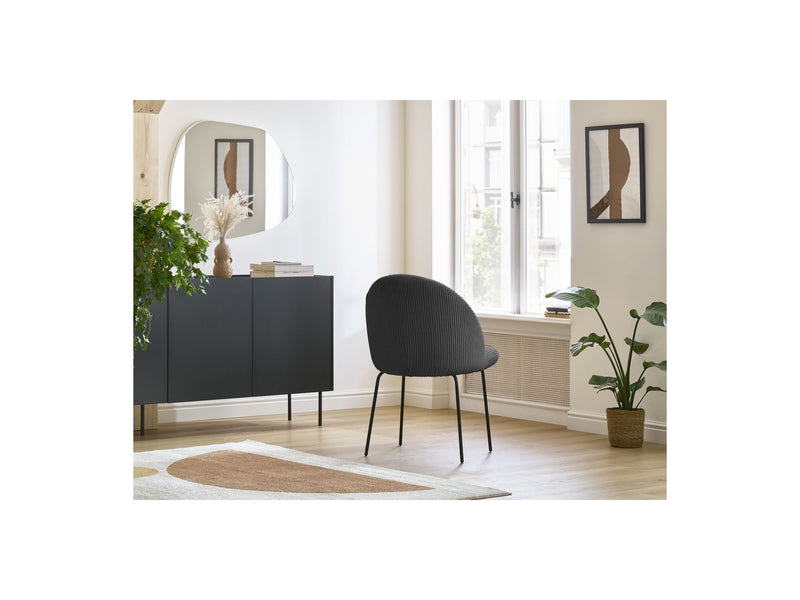 Lot De 2 Chaises Lalie - Tissu Velours Côtelé Et Pieds Métal Noir - Gris Foncé