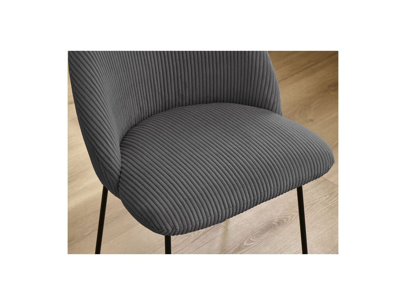 Lot De 2 Chaises Lalie - Tissu Velours Côtelé Et Pieds Métal Noir - Gris Foncé