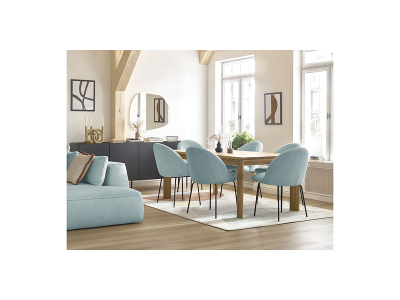 Lot De 2 Chaises Lalie - Tissu Velours Côtelé Et Pieds Métal Noir - Bleu Clair