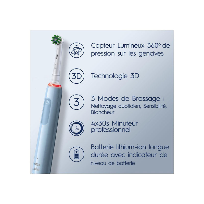 Oral-B Brosse À Dents Électrique Pro3 - Bleue + 1 Brossette
