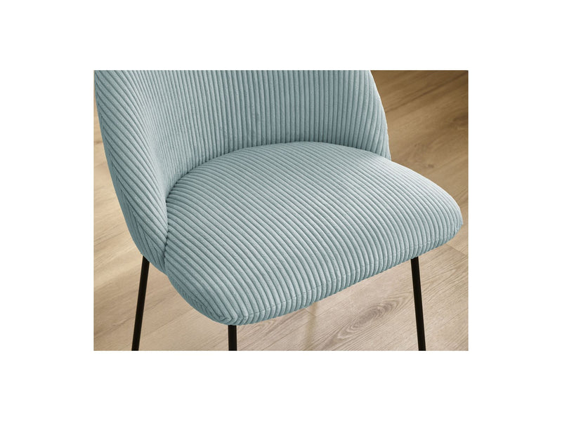 Lot De 2 Chaises Lalie - Tissu Velours Côtelé Et Pieds Métal Noir - Bleu Clair