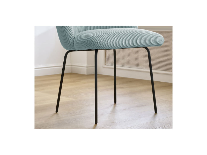 Lot De 2 Chaises Lalie - Tissu Velours Côtelé Et Pieds Métal Noir - Bleu Clair