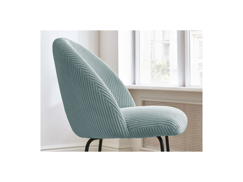 Lot De 2 Chaises Lalie - Tissu Velours Côtelé Et Pieds Métal Noir - Bleu Clair