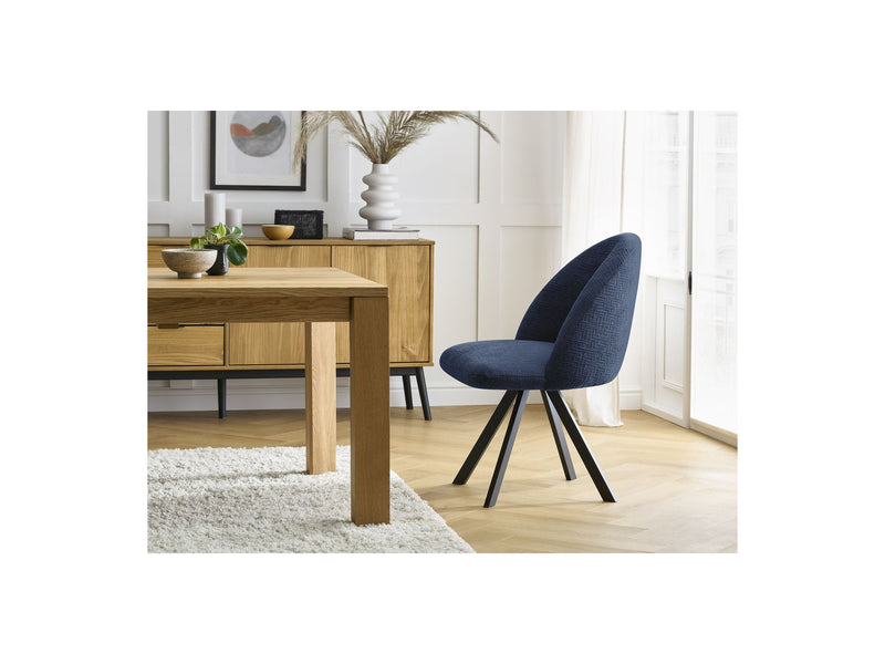 Lot De 4 Chaises Lalie - Tissu Texturé Et Pieds Étoile - Bleu Foncé