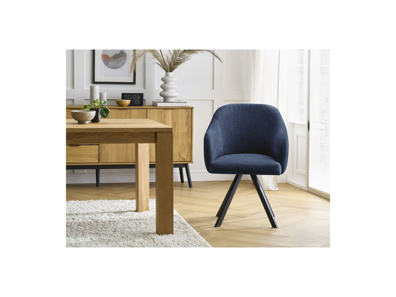 Lot De 2 Chaises Sophie - Tissu Texturé Et Pieds Étoile - Bleu Foncé