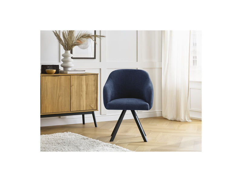 Lot De 2 Chaises Sophie - Tissu Texturé Et Pieds Étoile - Bleu Foncé