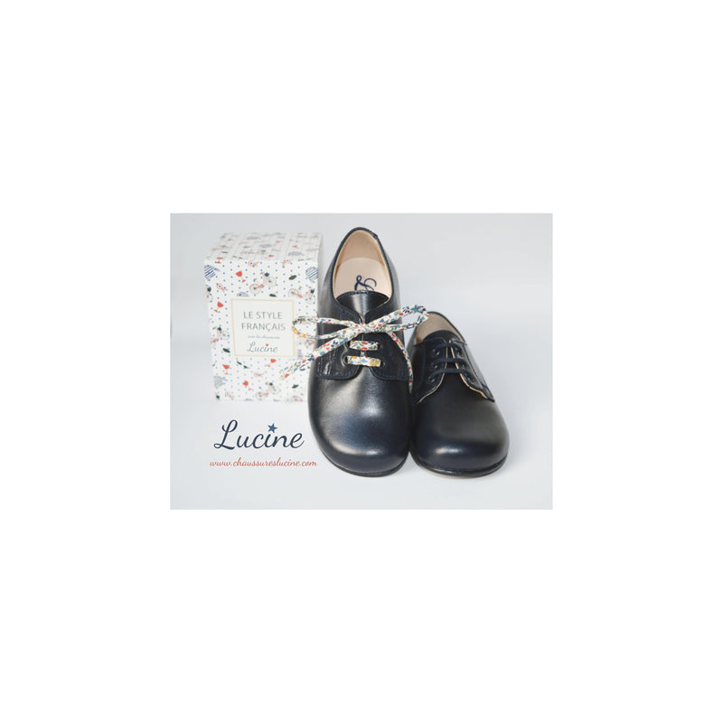 Children's Lace-up Derby Shoes Gaël - Navy Blue Leather - Unisex