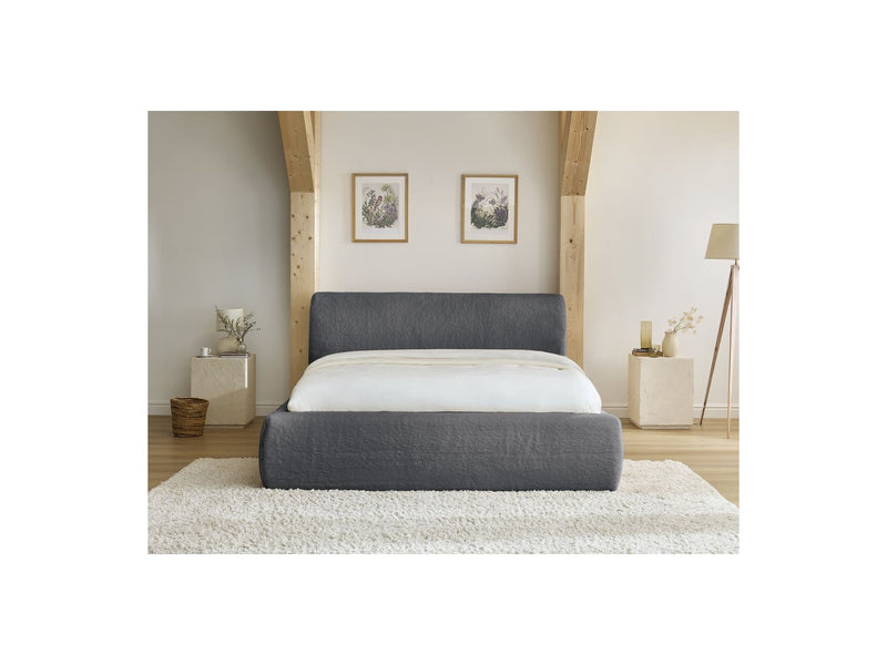 Lit Coffre Effet Fausse Fourrure - Cervin - Gris Foncé