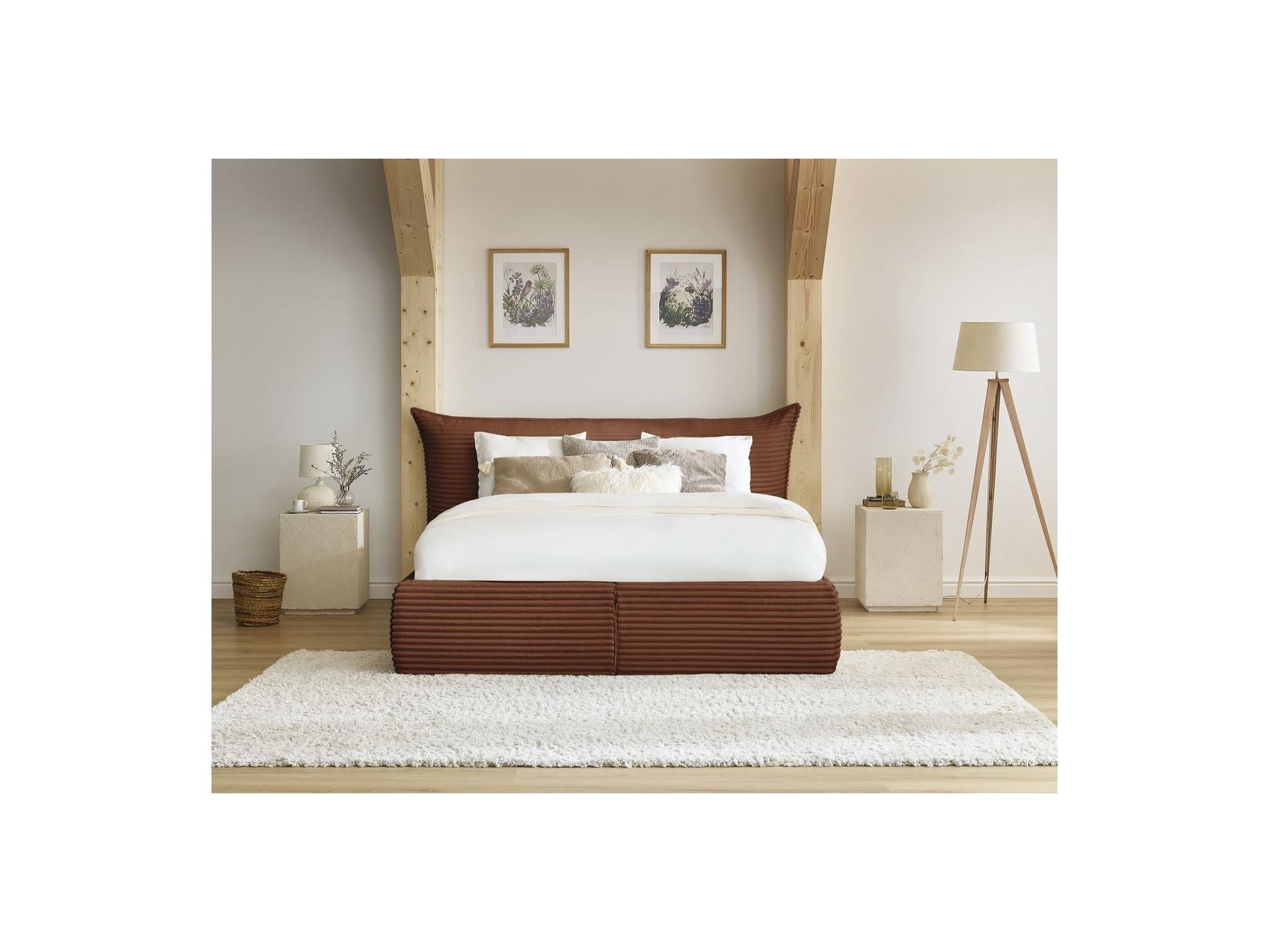 Jade - Storage Bed with Pillow-Effect Headboard - Soft Wide-Ribbed Corduroy