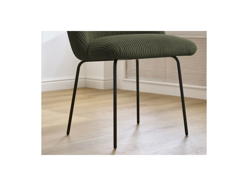 Lot De 2 Chaises Lalie - Tissu Velours Côtelé Et Pieds Métal Noir - Vert