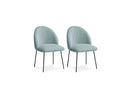 Lot De 2 Chaises Lalie - Tissu Velours Côtelé Et Pieds Métal Noir - Bleu Clair