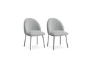 Lot De 2 Chaises Lalie - Tissu Velours Côtelé Et Pieds Métal Noir - Gris Clair