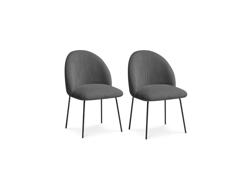 Lot De 2 Chaises Lalie - Tissu Velours Côtelé Et Pieds Métal Noir - Gris Foncé