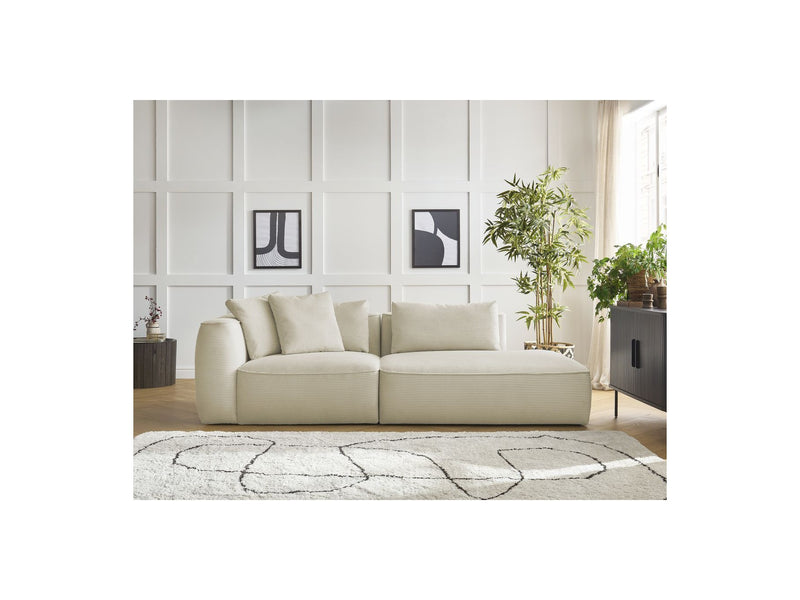 Canapé Droit Fixe 3 Places - Leopold - Velours Côtelé - Accoudoir Gauche - Beige