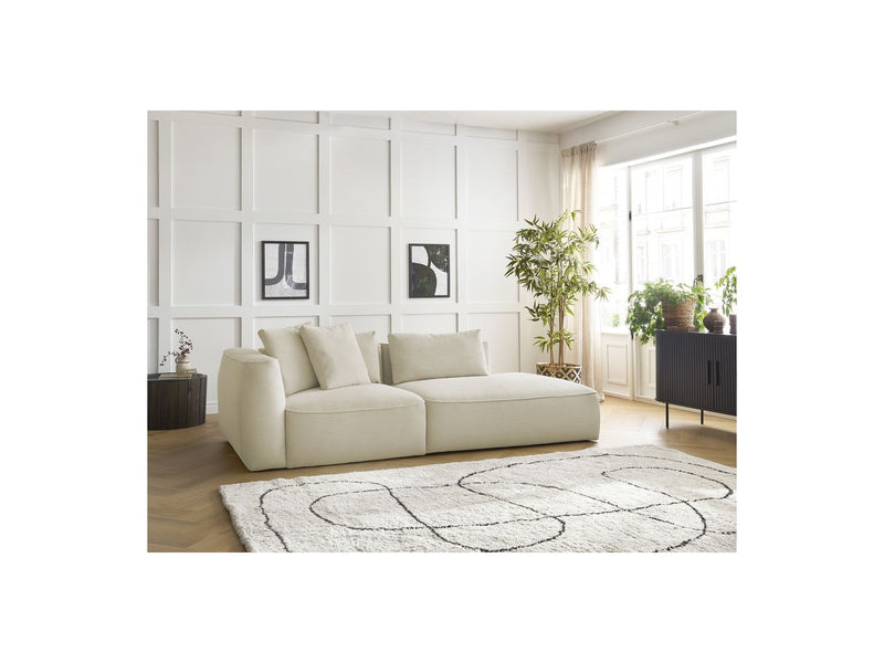 Canapé Droit Fixe 3 Places - Leopold - Velours Côtelé - Accoudoir Gauche - Beige