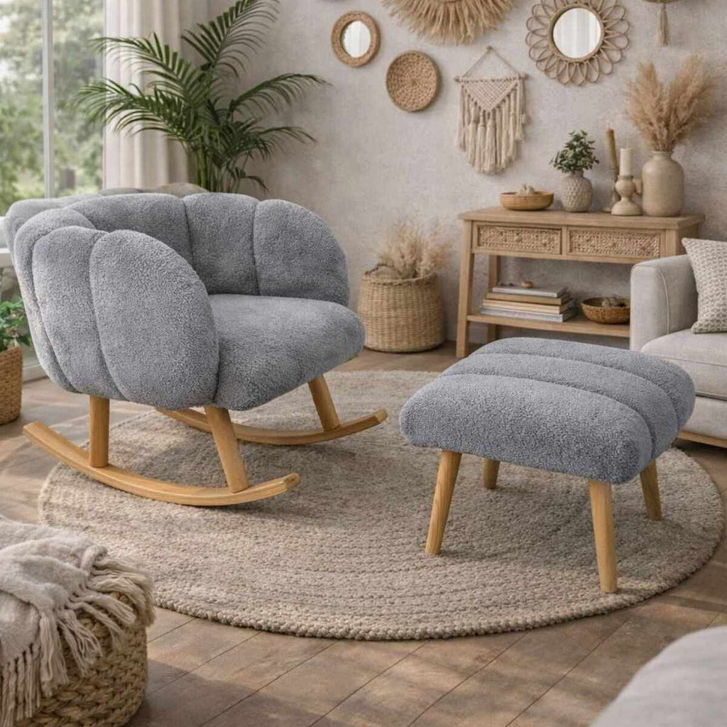 Lotus - Armchair & Pouffe Set (2 Pieces) - Grey