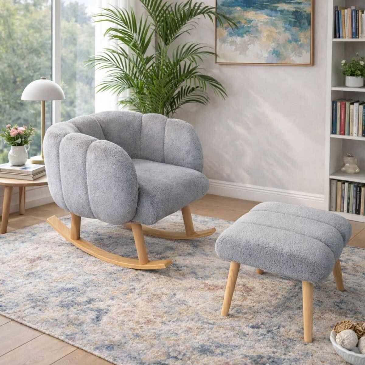 Lotus - Armchair & Pouffe Set (2 Pieces) - Grey