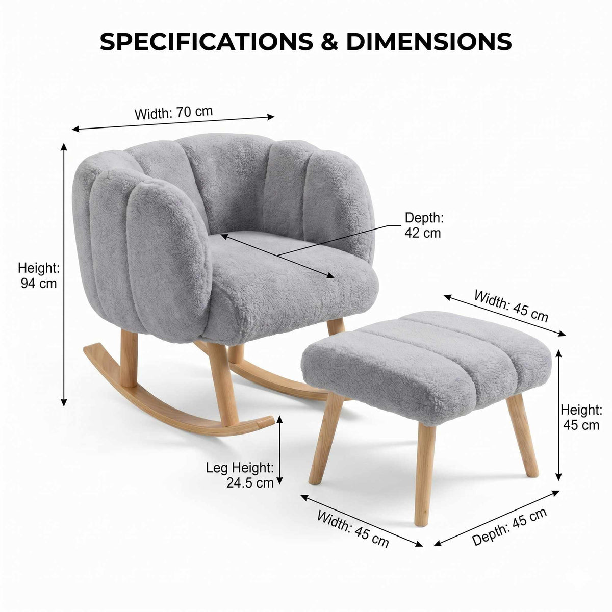 Lotus - Armchair & Pouffe Set (2 Pieces) - Grey
