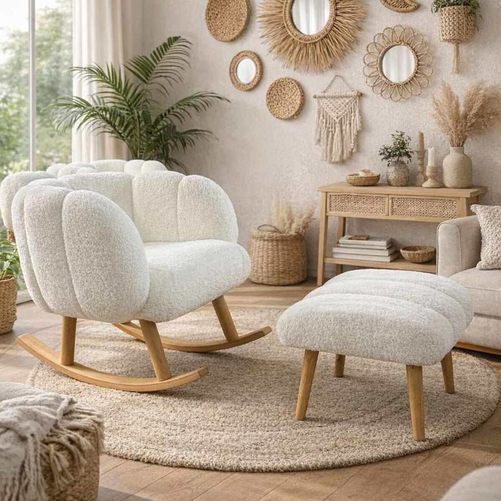 Lotus - Armchair & Footstool Set (2 Pieces) - White